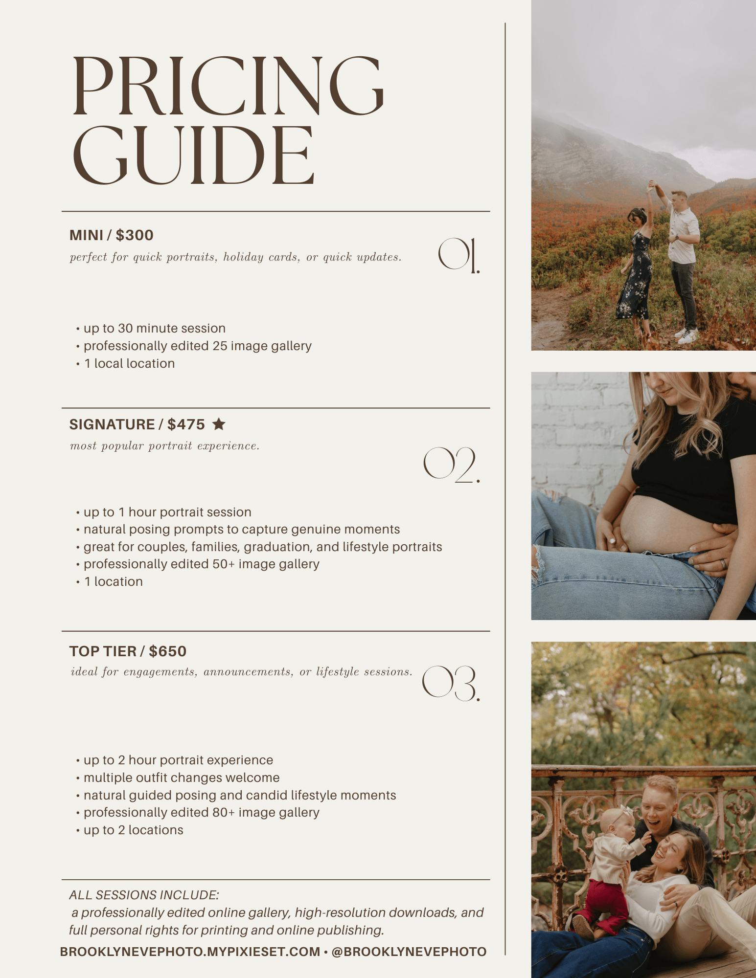 Page 1 of Brooklyn's pricing guide: Portraits