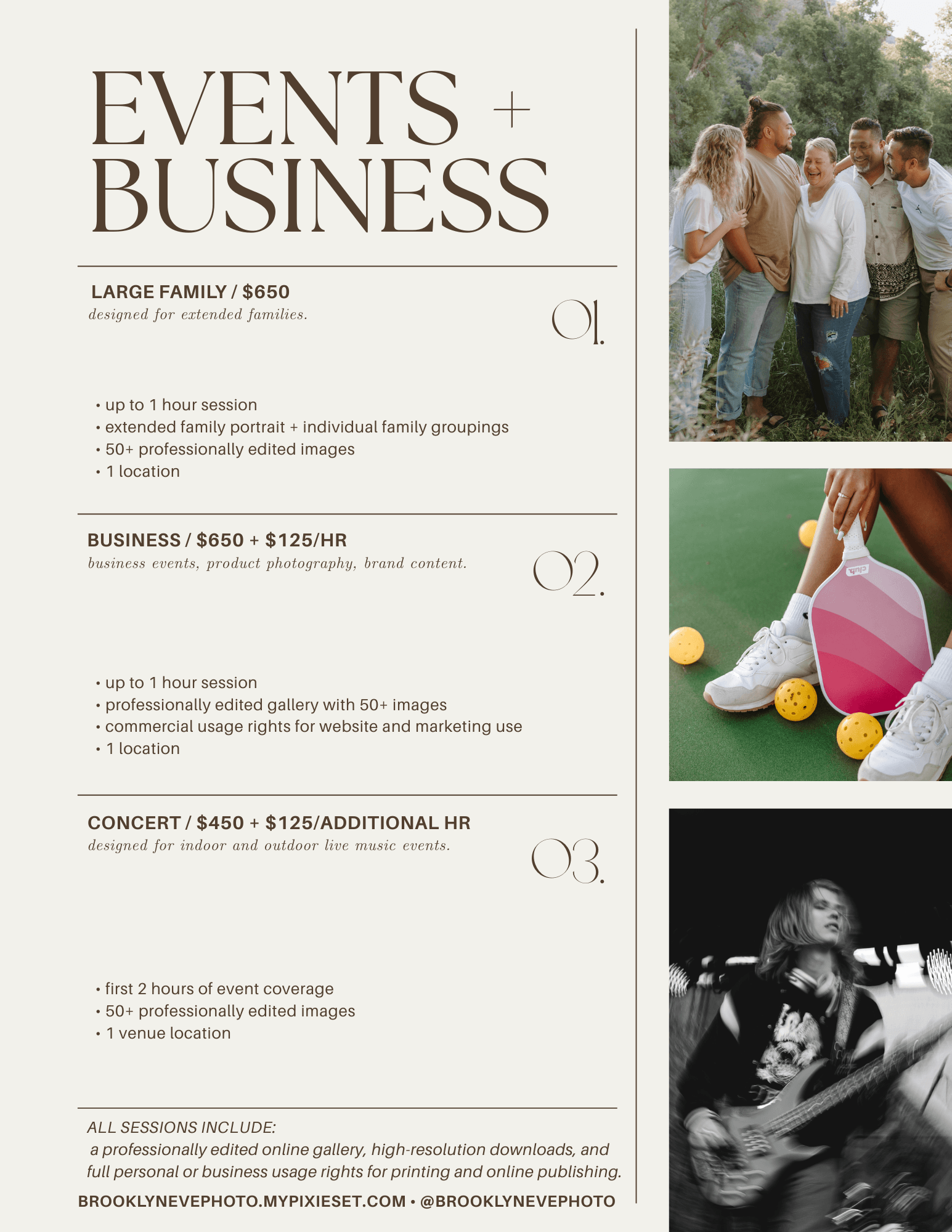 Page 3 of Brooklyn's pricing guide: Events + Business