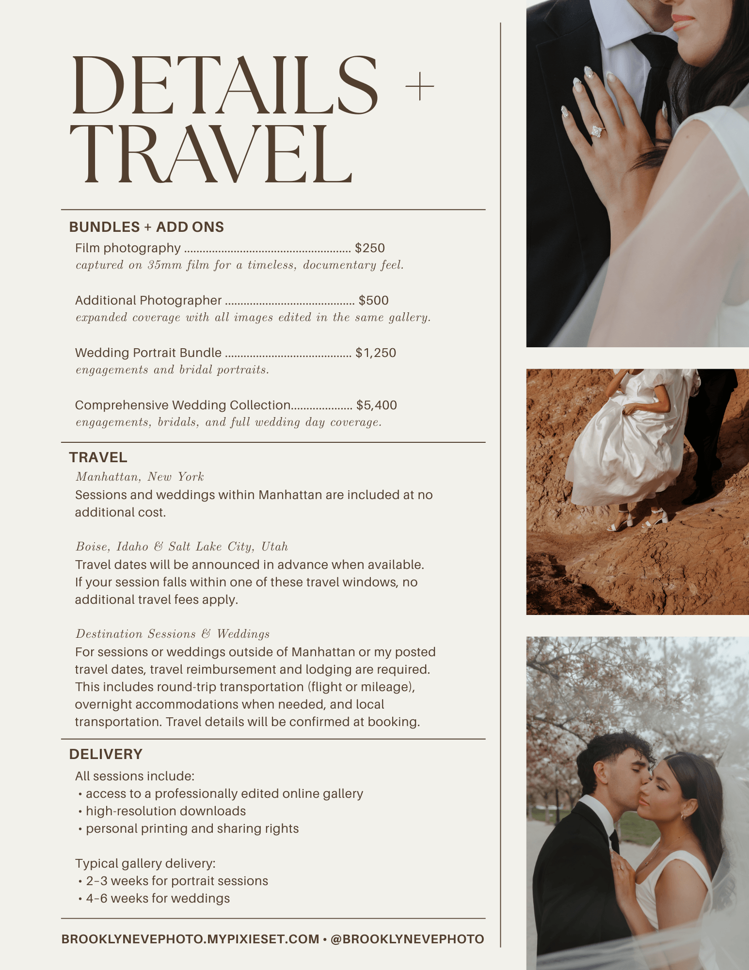 Page 4 of Brooklyn's pricing guide: Details + Travel